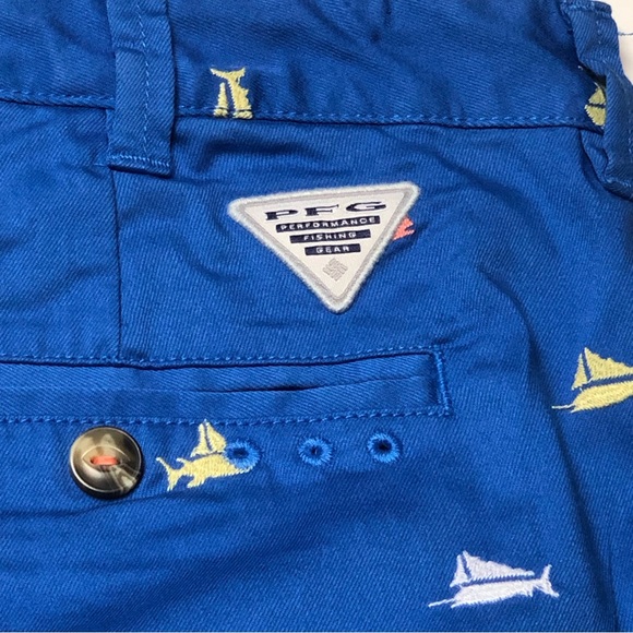 Columbia PFG Sailfish Shorts 36 Blue with Peach, Yellow Sailfish Zip Button Fly - Picture 8 of 10